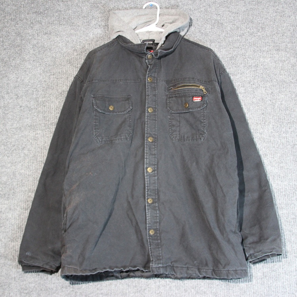 Wrangler Jacket Mens XL Black Workwear Utility Full Zip Quilt Lined Faded